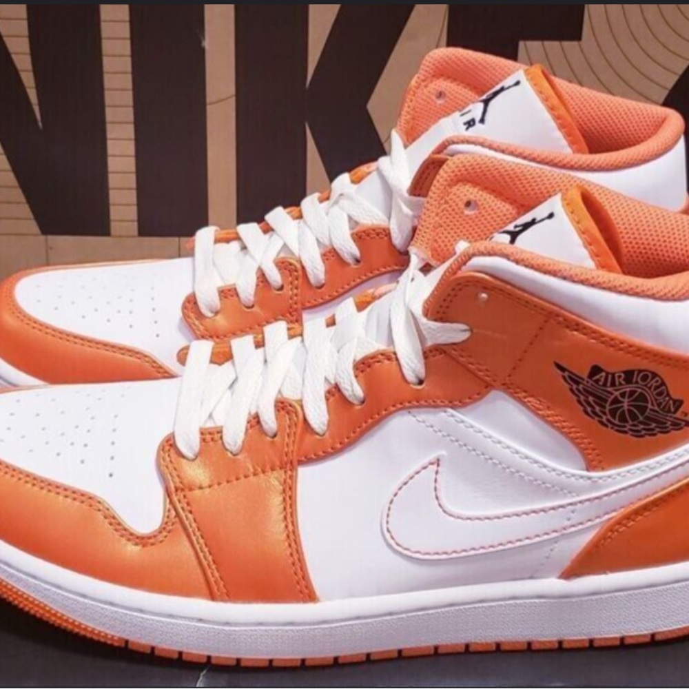 Jordan Orange and White Sneakers Air Jordan 1 Mid